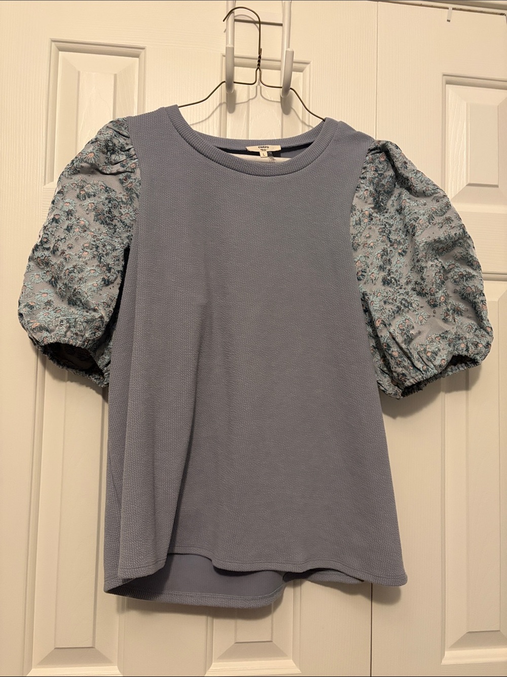 Entro Women’s Floral Puff-Sleeve Top in Soft Blue Size Large